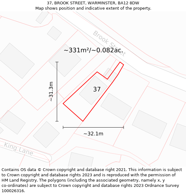 37, BROOK STREET, WARMINSTER, BA12 8DW: Plot and title map