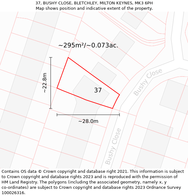 37, BUSHY CLOSE, BLETCHLEY, MILTON KEYNES, MK3 6PH: Plot and title map