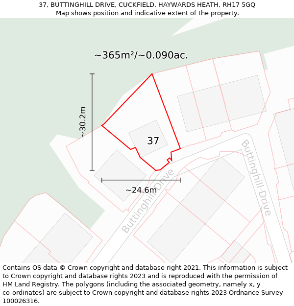 37, BUTTINGHILL DRIVE, CUCKFIELD, HAYWARDS HEATH, RH17 5GQ: Plot and title map