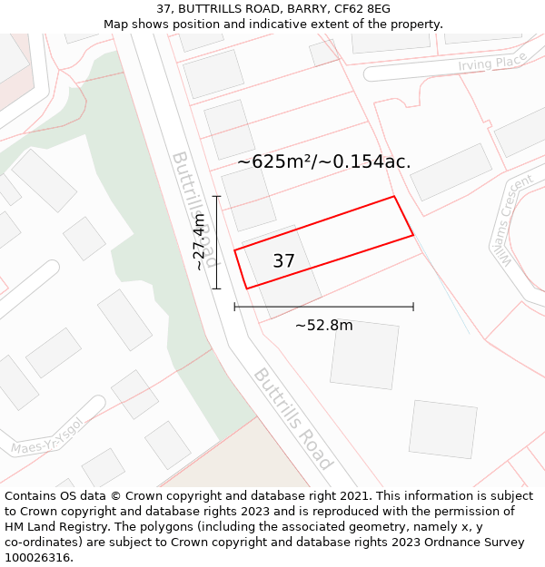37, BUTTRILLS ROAD, BARRY, CF62 8EG: Plot and title map