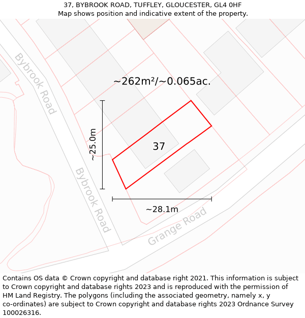 37, BYBROOK ROAD, TUFFLEY, GLOUCESTER, GL4 0HF: Plot and title map