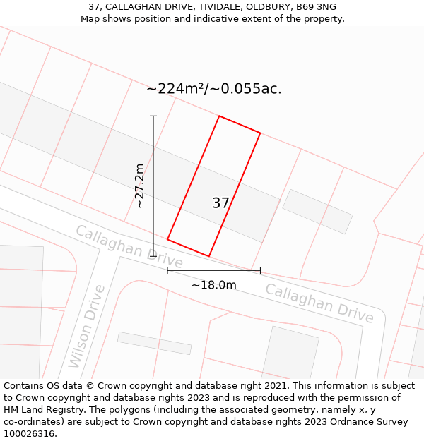 37, CALLAGHAN DRIVE, TIVIDALE, OLDBURY, B69 3NG: Plot and title map