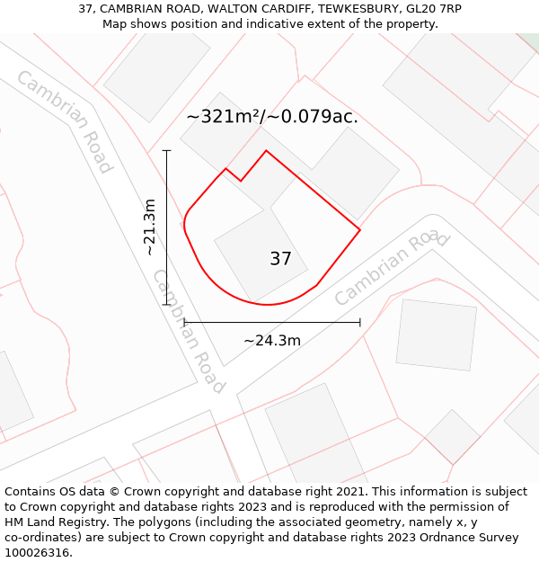 37, CAMBRIAN ROAD, WALTON CARDIFF, TEWKESBURY, GL20 7RP: Plot and title map