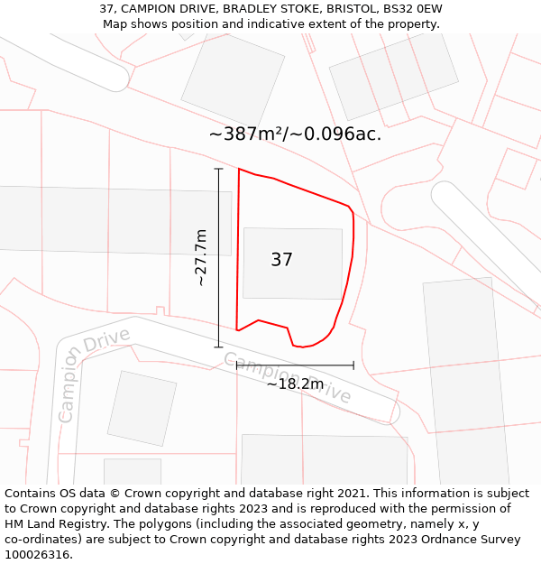 37, CAMPION DRIVE, BRADLEY STOKE, BRISTOL, BS32 0EW: Plot and title map