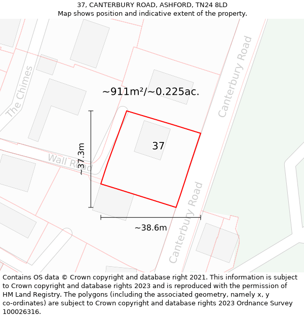 37, CANTERBURY ROAD, ASHFORD, TN24 8LD: Plot and title map