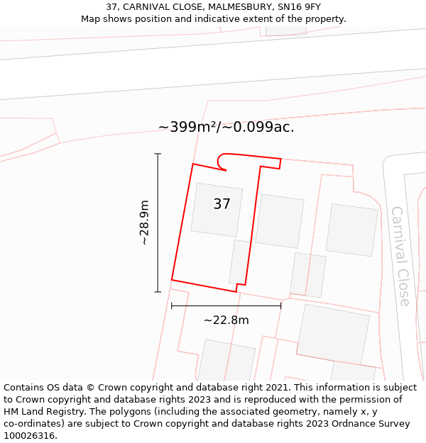 37, CARNIVAL CLOSE, MALMESBURY, SN16 9FY: Plot and title map