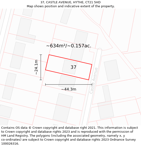 37, CASTLE AVENUE, HYTHE, CT21 5HD: Plot and title map