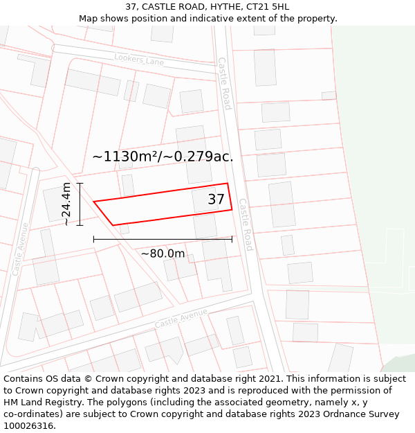 37, CASTLE ROAD, HYTHE, CT21 5HL: Plot and title map