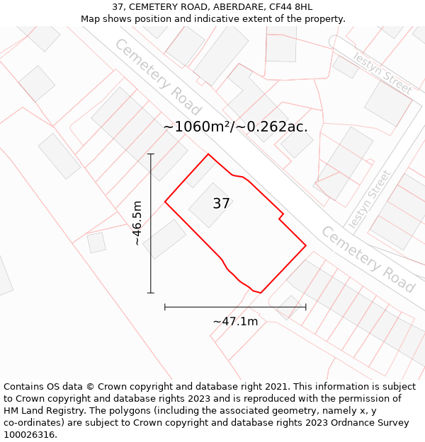 37, CEMETERY ROAD, ABERDARE, CF44 8HL: Plot and title map