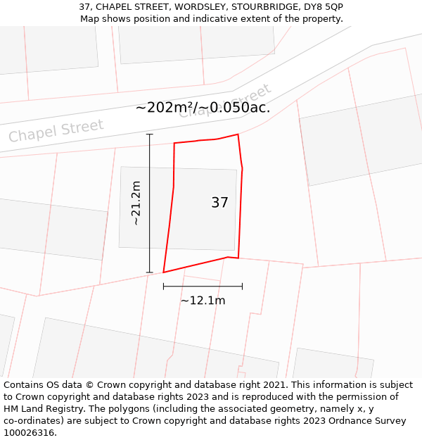 37, CHAPEL STREET, WORDSLEY, STOURBRIDGE, DY8 5QP: Plot and title map