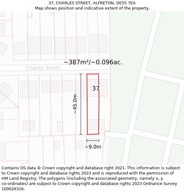 37, CHARLES STREET, ALFRETON, DE55 7EA: Plot and title map