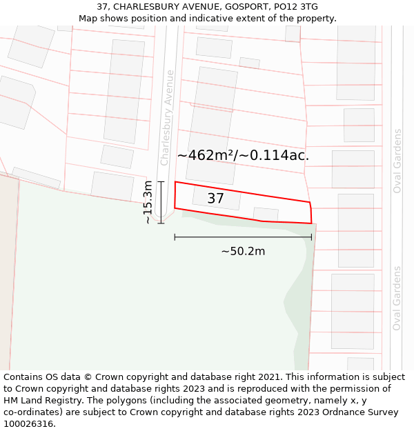 37, CHARLESBURY AVENUE, GOSPORT, PO12 3TG: Plot and title map