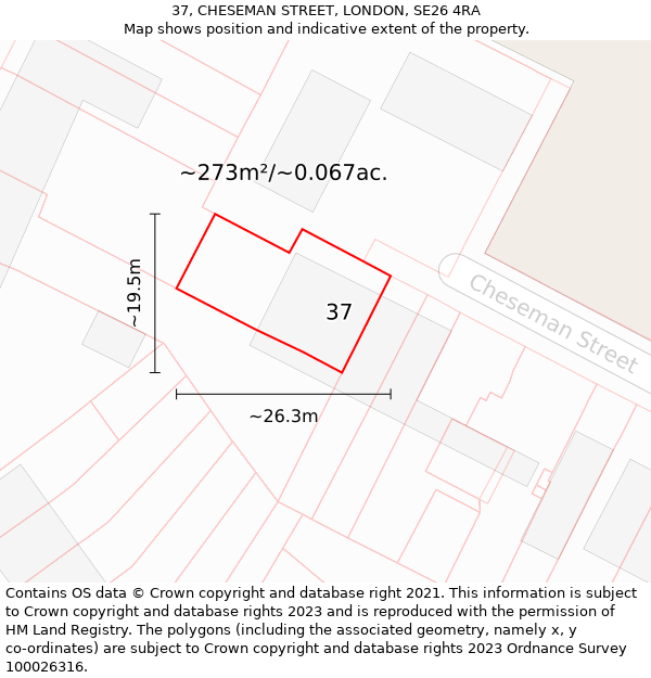 37, CHESEMAN STREET, LONDON, SE26 4RA: Plot and title map