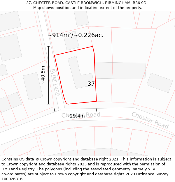 37, CHESTER ROAD, CASTLE BROMWICH, BIRMINGHAM, B36 9DL: Plot and title map