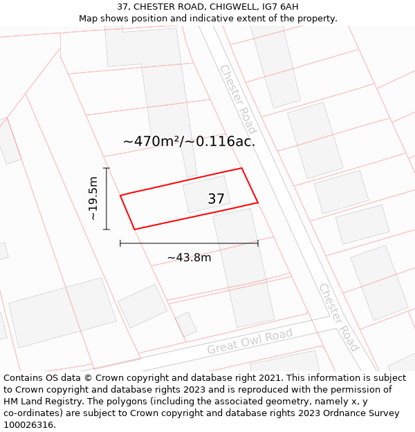 37, CHESTER ROAD, CHIGWELL, IG7 6AH: Plot and title map