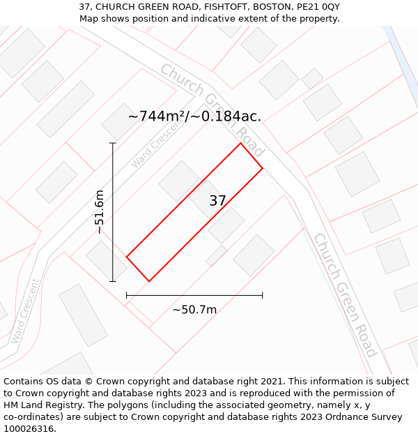 37, CHURCH GREEN ROAD, FISHTOFT, BOSTON, PE21 0QY: Plot and title map