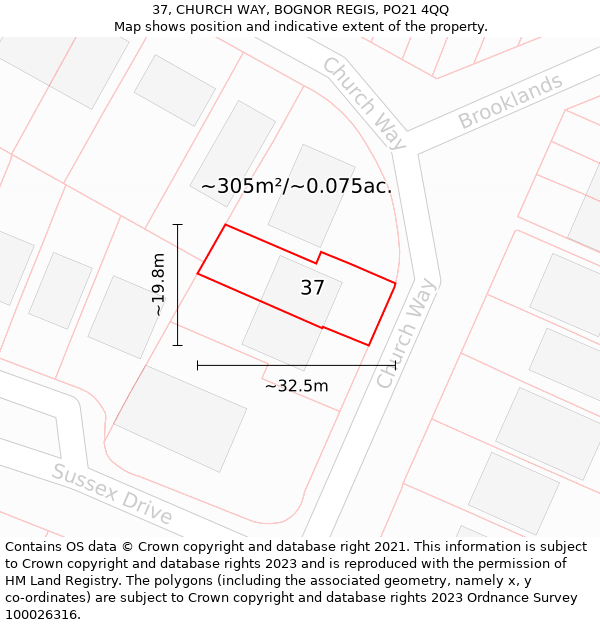 37, CHURCH WAY, BOGNOR REGIS, PO21 4QQ: Plot and title map