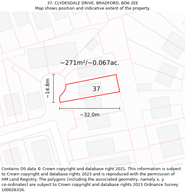 37, CLYDESDALE DRIVE, BRADFORD, BD6 2EE: Plot and title map