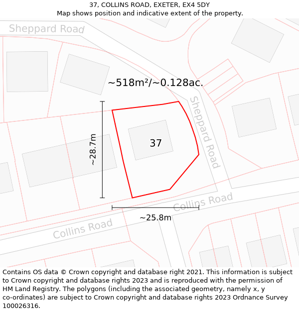 37, COLLINS ROAD, EXETER, EX4 5DY: Plot and title map