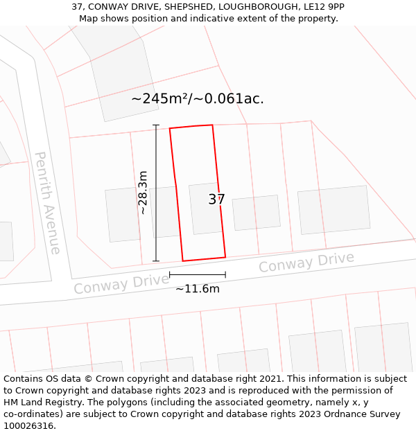 37, CONWAY DRIVE, SHEPSHED, LOUGHBOROUGH, LE12 9PP: Plot and title map