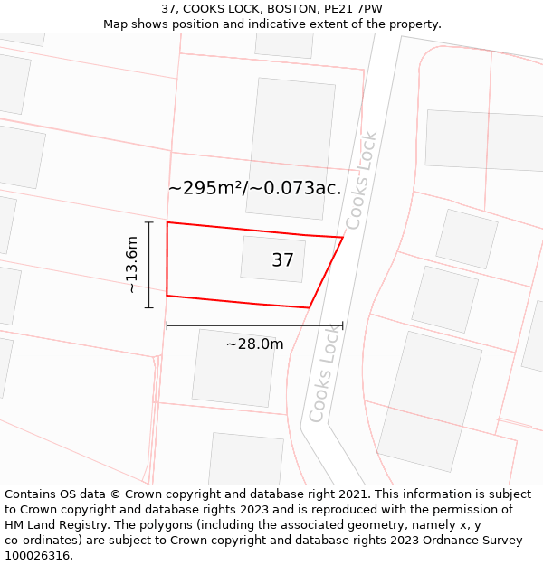 37, COOKS LOCK, BOSTON, PE21 7PW: Plot and title map