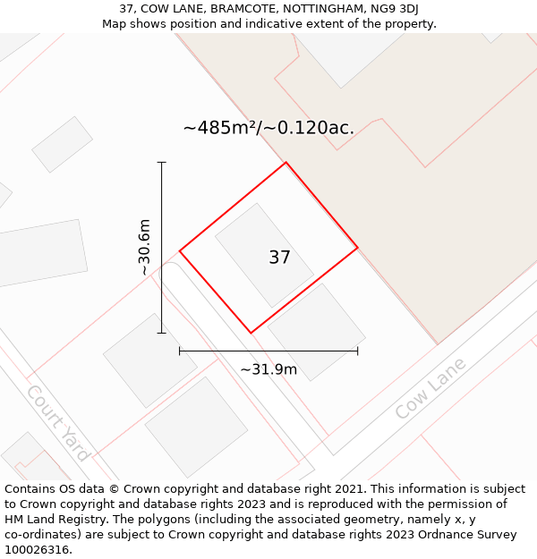 37, COW LANE, BRAMCOTE, NOTTINGHAM, NG9 3DJ: Plot and title map