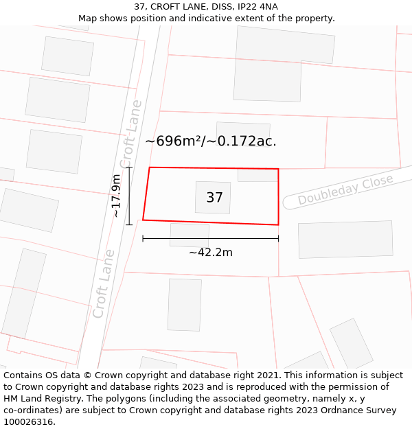 37, CROFT LANE, DISS, IP22 4NA: Plot and title map