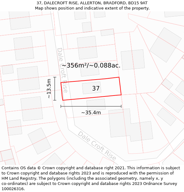 37, DALECROFT RISE, ALLERTON, BRADFORD, BD15 9AT: Plot and title map