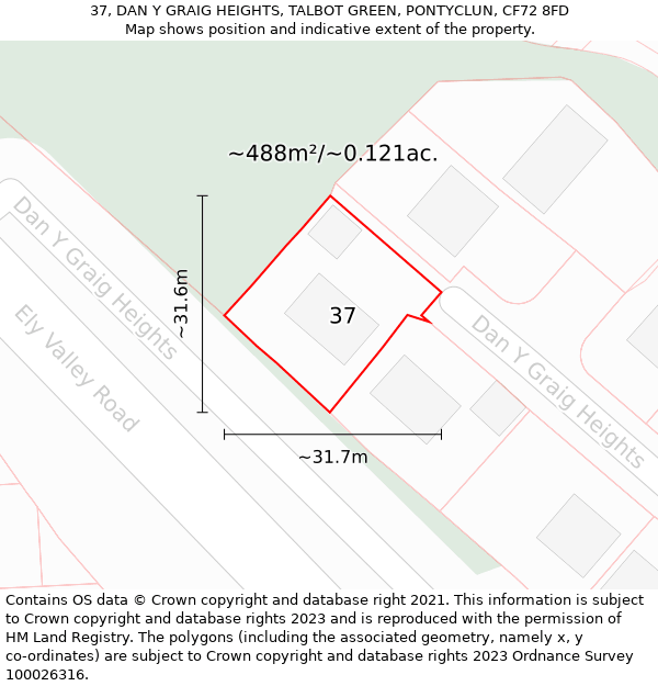 37, DAN Y GRAIG HEIGHTS, TALBOT GREEN, PONTYCLUN, CF72 8FD: Plot and title map