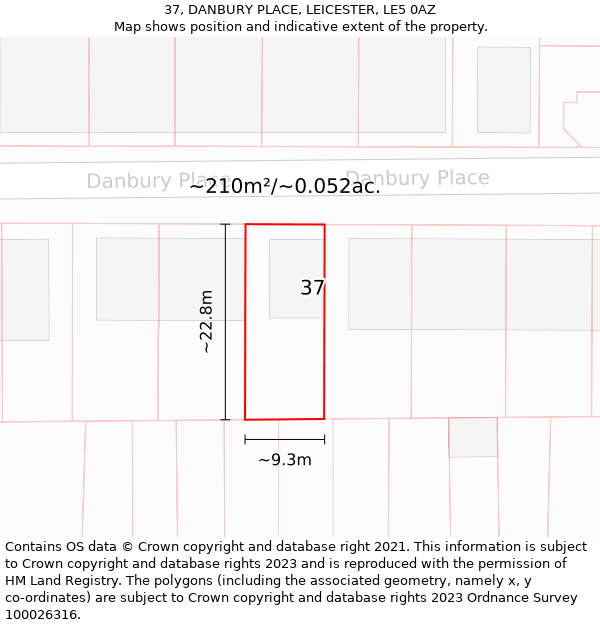 37, DANBURY PLACE, LEICESTER, LE5 0AZ: Plot and title map