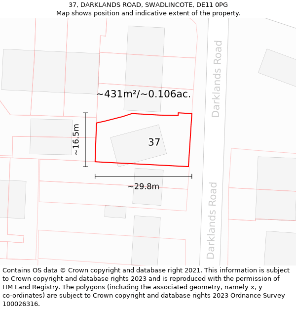 37, DARKLANDS ROAD, SWADLINCOTE, DE11 0PG: Plot and title map