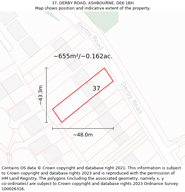 37, DERBY ROAD, ASHBOURNE, DE6 1BH: Plot and title map