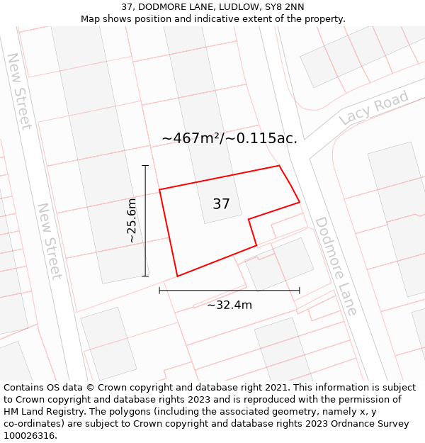 37, DODMORE LANE, LUDLOW, SY8 2NN: Plot and title map