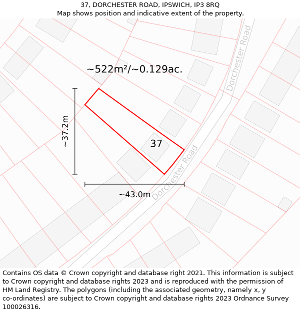 37, DORCHESTER ROAD, IPSWICH, IP3 8RQ: Plot and title map
