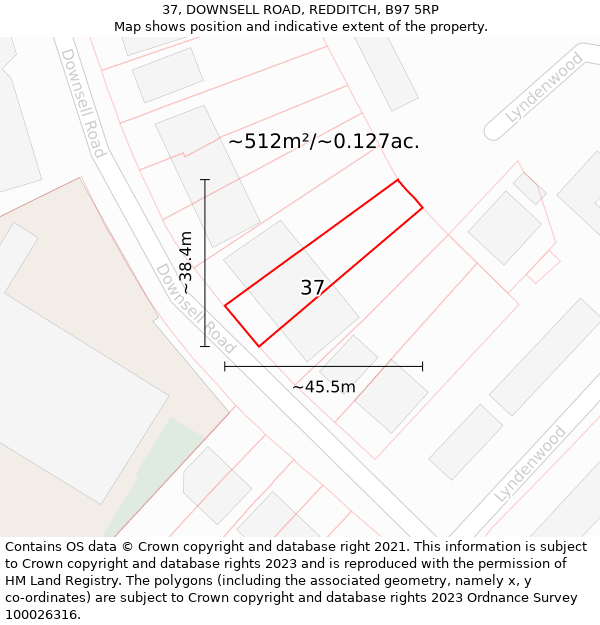 37, DOWNSELL ROAD, REDDITCH, B97 5RP: Plot and title map