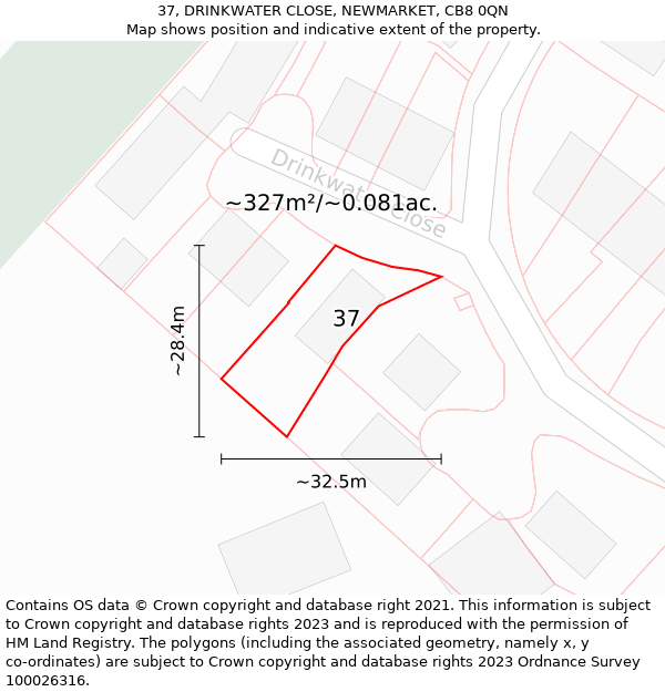 37, DRINKWATER CLOSE, NEWMARKET, CB8 0QN: Plot and title map