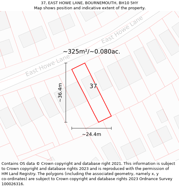 37, EAST HOWE LANE, BOURNEMOUTH, BH10 5HY: Plot and title map