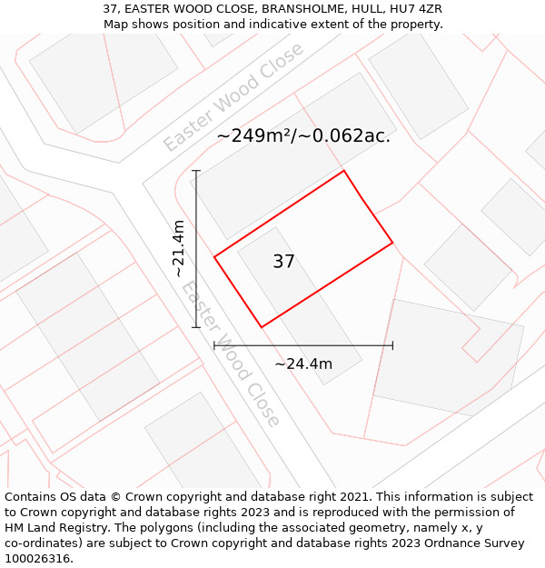 37, EASTER WOOD CLOSE, BRANSHOLME, HULL, HU7 4ZR: Plot and title map