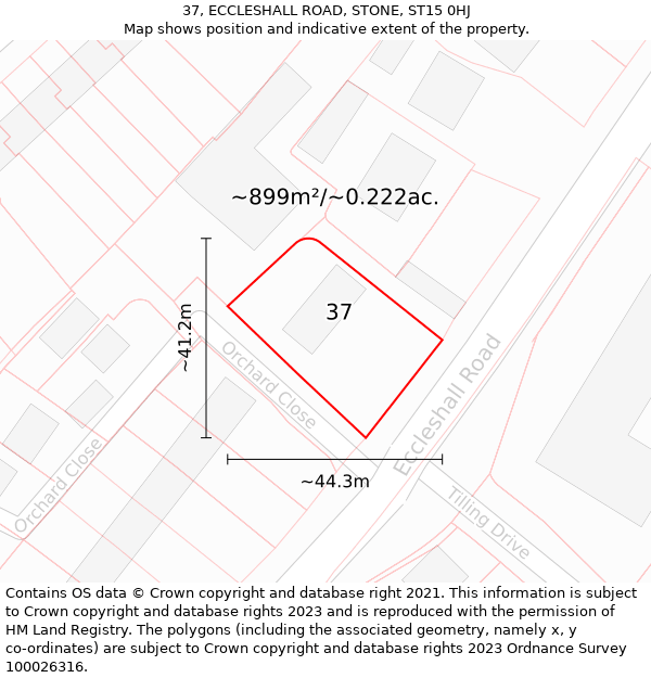 37, ECCLESHALL ROAD, STONE, ST15 0HJ: Plot and title map