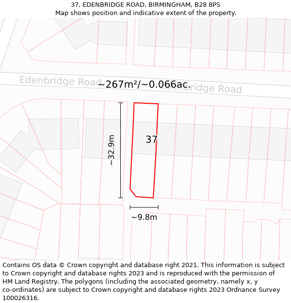 37, EDENBRIDGE ROAD, BIRMINGHAM, B28 8PS: Plot and title map