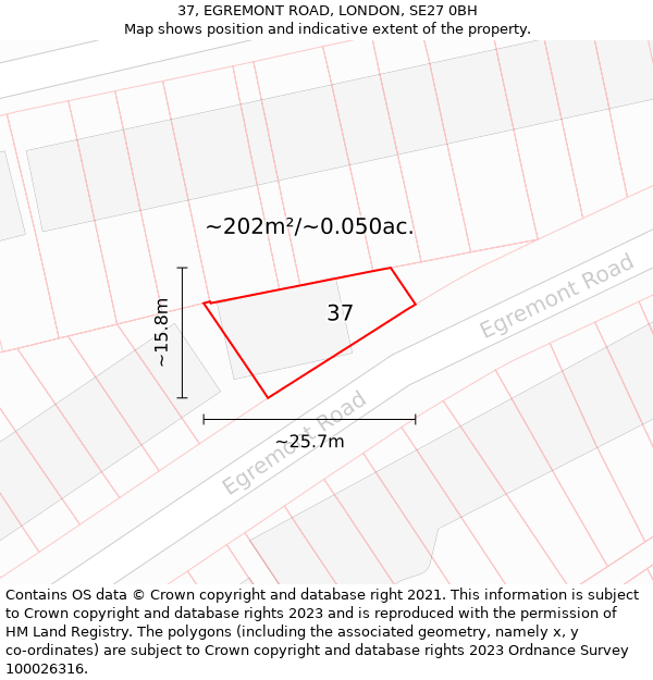 37, EGREMONT ROAD, LONDON, SE27 0BH: Plot and title map