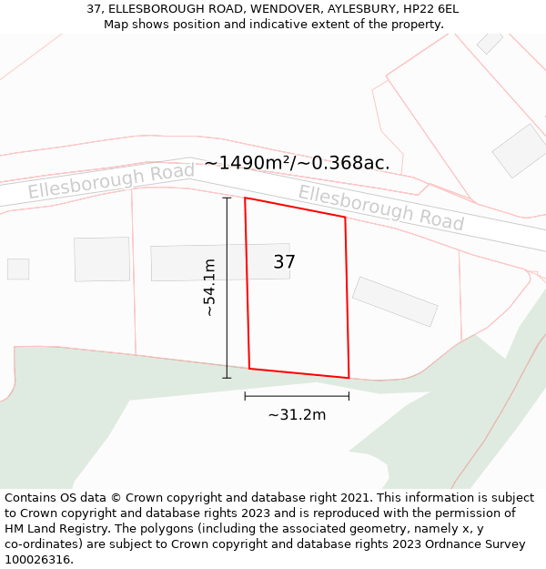 37, ELLESBOROUGH ROAD, WENDOVER, AYLESBURY, HP22 6EL: Plot and title map