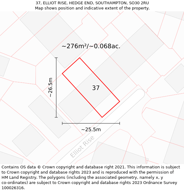 37, ELLIOT RISE, HEDGE END, SOUTHAMPTON, SO30 2RU: Plot and title map