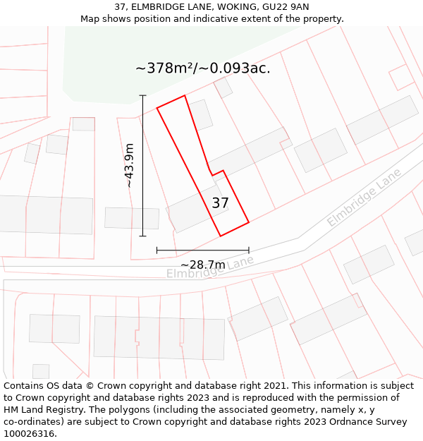 37, ELMBRIDGE LANE, WOKING, GU22 9AN: Plot and title map