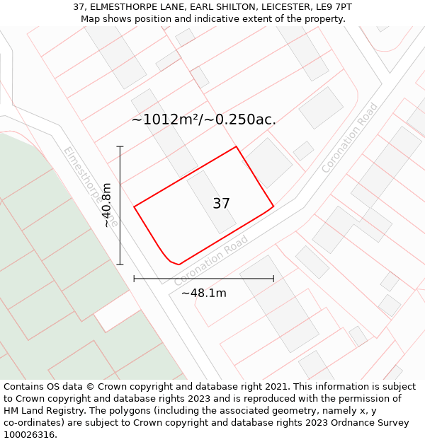 37, ELMESTHORPE LANE, EARL SHILTON, LEICESTER, LE9 7PT: Plot and title map