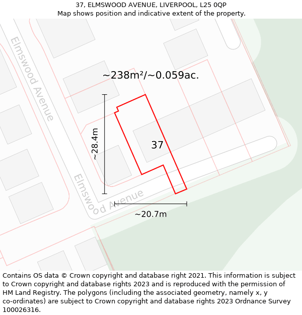37, ELMSWOOD AVENUE, LIVERPOOL, L25 0QP: Plot and title map