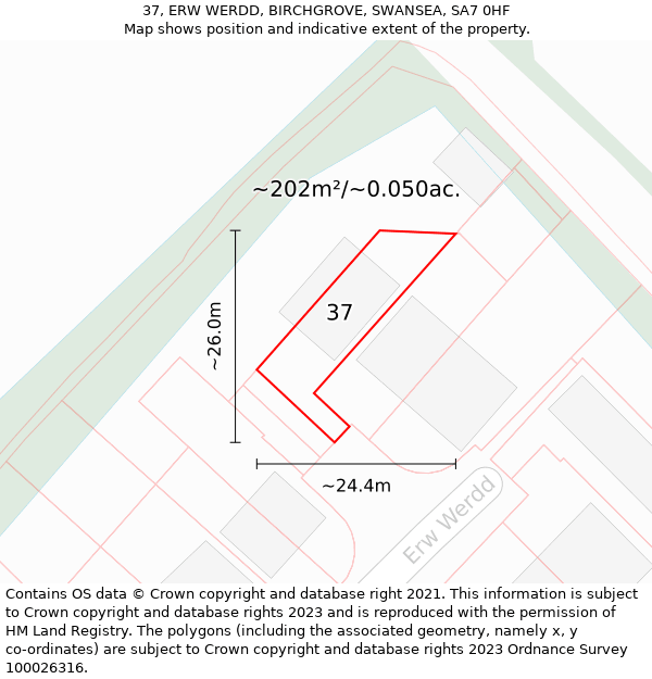 37, ERW WERDD, BIRCHGROVE, SWANSEA, SA7 0HF: Plot and title map