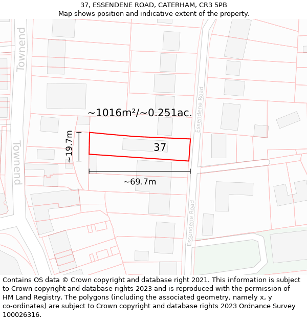 37, ESSENDENE ROAD, CATERHAM, CR3 5PB: Plot and title map