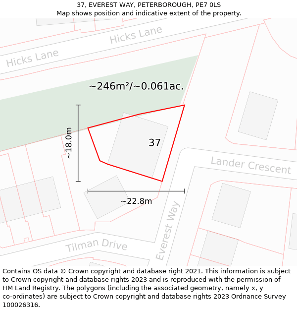 37, EVEREST WAY, PETERBOROUGH, PE7 0LS: Plot and title map