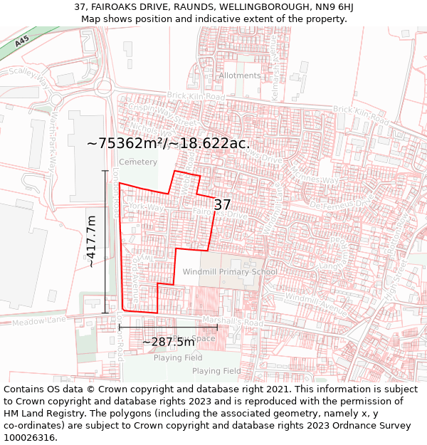 37, FAIROAKS DRIVE, RAUNDS, WELLINGBOROUGH, NN9 6HJ: Plot and title map